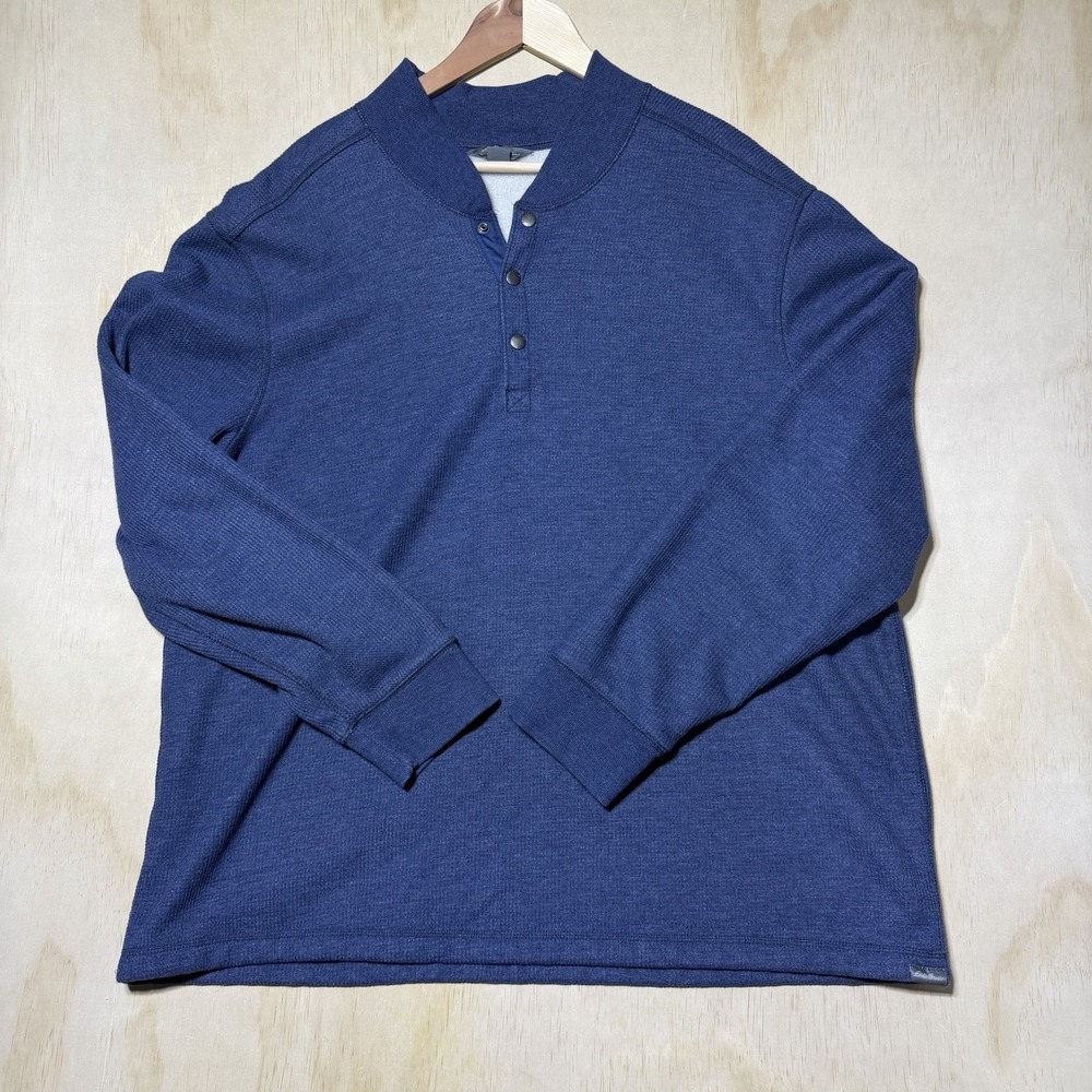 Eddie Bauer Mens 2XL Sherpa Lined Thermal Henley Pullover Sweatshirt Blue Fleece